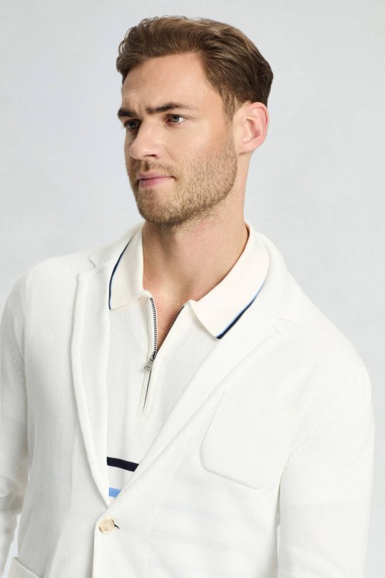 Saf Pamuk Beyaz Triko Ceket