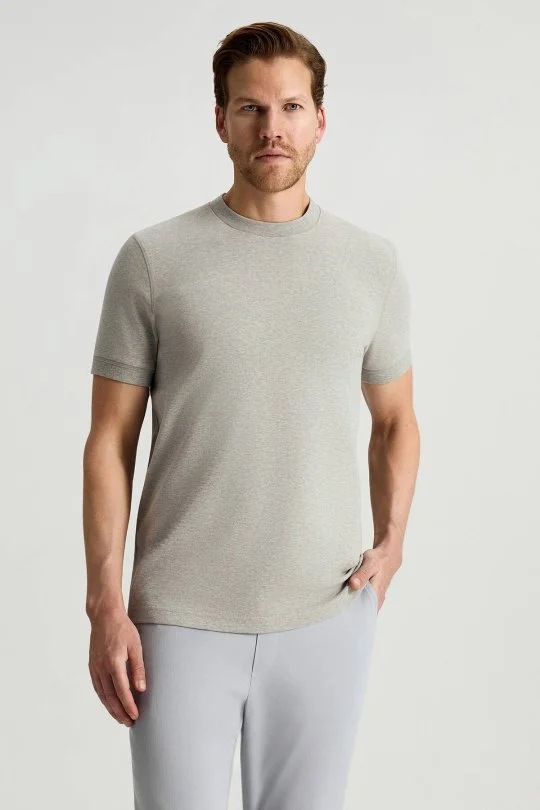 Hemington - Saf Pamuk Bisiklet Yaka Açık Gri Basic T-Shirt (1)