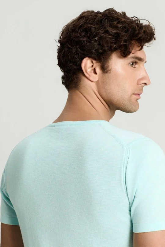 Hemington - Saf Pamuk Bisiklet Yaka Açık Mavi Triko T-Shirt (3)