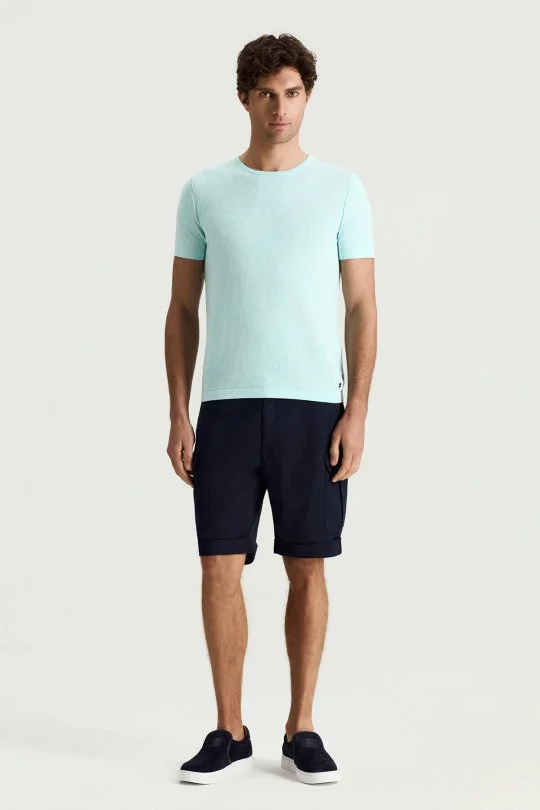 Hemington - Saf Pamuk Bisiklet Yaka Açık Mavi Triko T-Shirt (2)