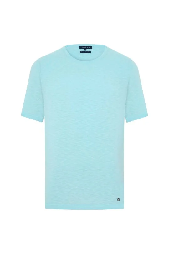 Hemington - Saf Pamuk Bisiklet Yaka Açık Mavi Triko T-Shirt (6)