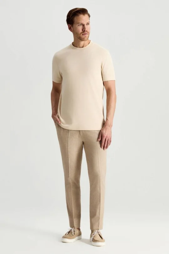 Hemington - Saf Pamuk Bisiklet Yaka Krem Basic T-Shirt (2)