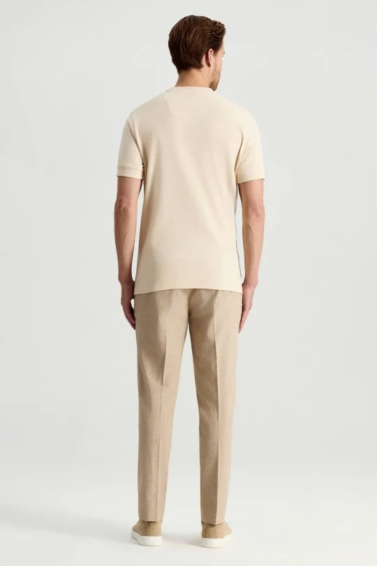 Hemington - Saf Pamuk Bisiklet Yaka Krem Basic T-Shirt (5)