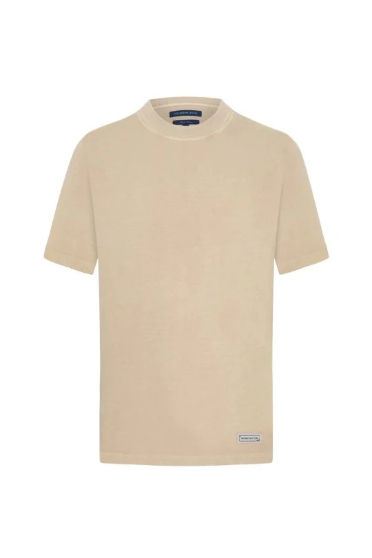Hemington - Saf Pamuk Bisiklet Yaka Bej T-Shirt (6)