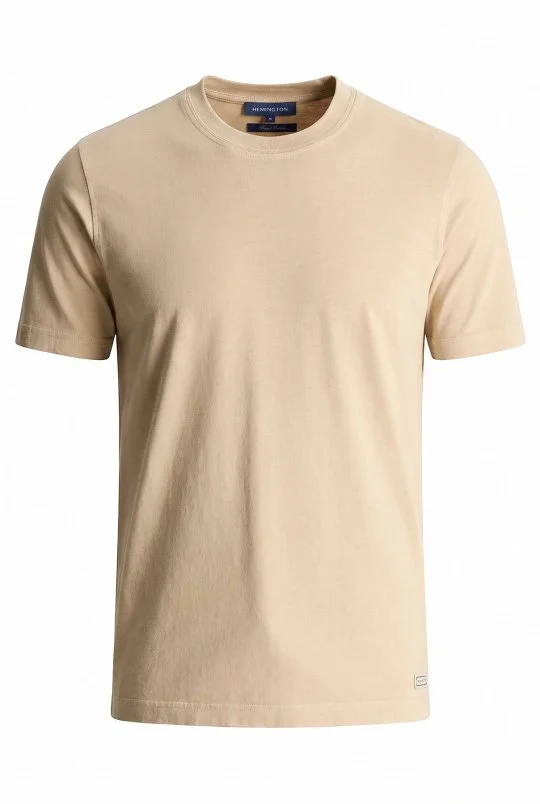 Hemington - Saf Pamuk Bisiklet Yaka Bej T-Shirt (6)