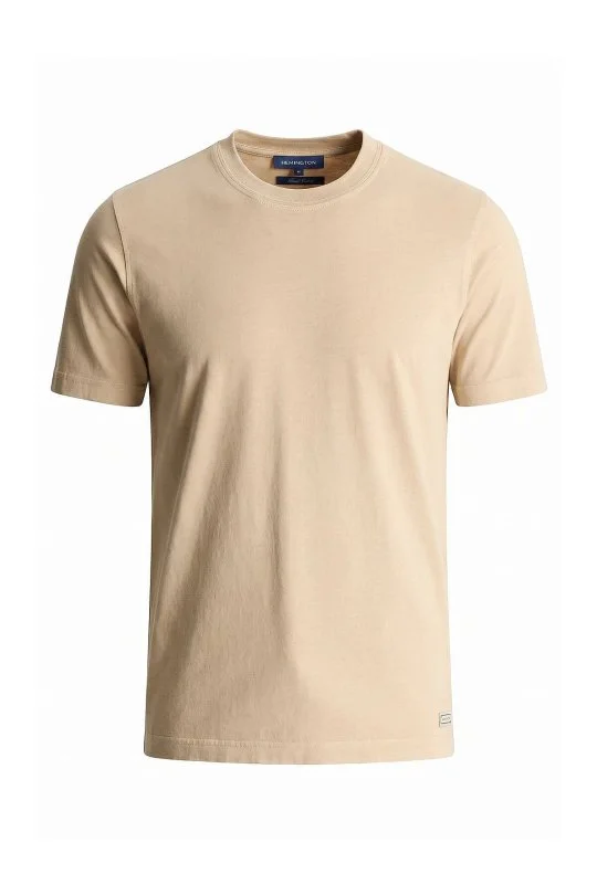 Hemington - Saf Pamuk Bisiklet Yaka Bej T-Shirt (6)