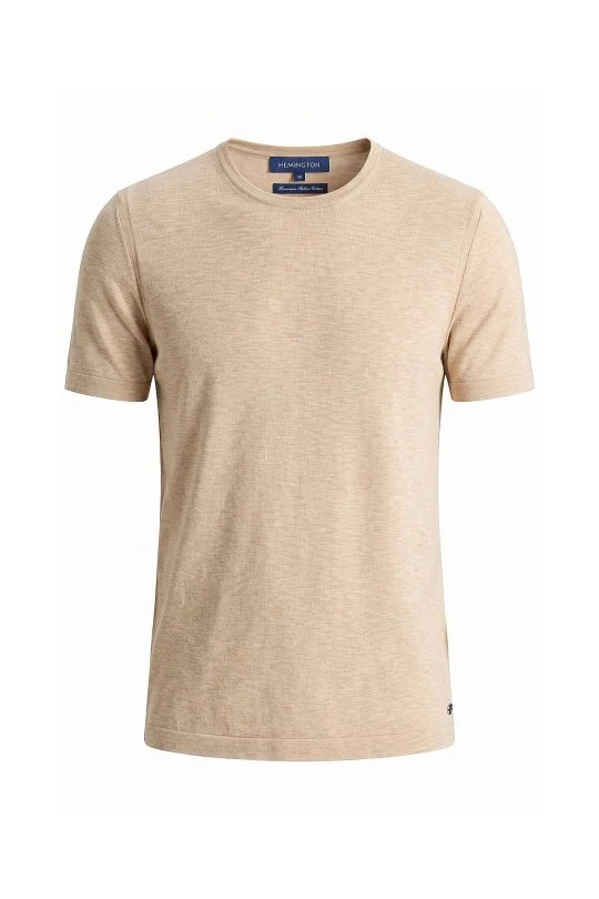Hemington - Saf Pamuk Bisiklet Yaka Bej Triko T-Shirt (6)