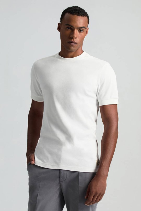 Saf Pamuk Bisiklet Yaka Beyaz Basic T-Shirt