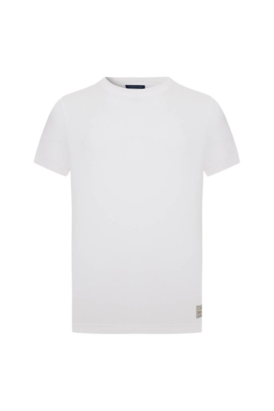 Saf Pamuk Bisiklet Yaka Beyaz Basic T-Shirt