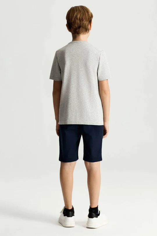 Saf Pamuk Bisiklet Yaka Gri Çocuk Triko T-Shirt