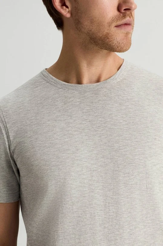 Saf Pamuk Bisiklet Yaka Gri Triko T-Shirt