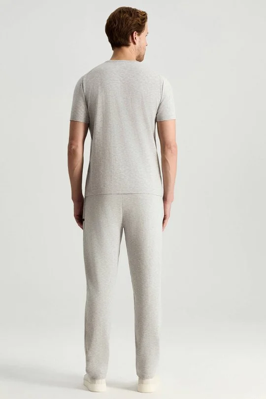 Saf Pamuk Bisiklet Yaka Gri Triko T-Shirt