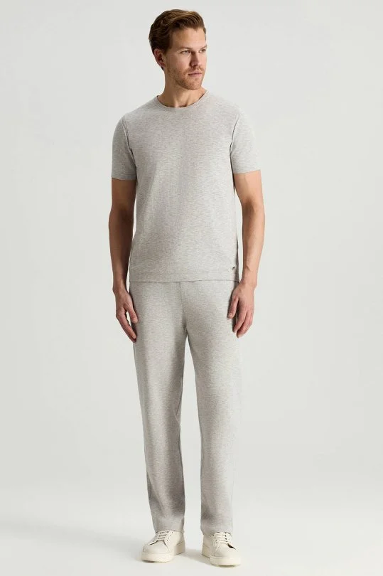 Saf Pamuk Bisiklet Yaka Gri Triko T-Shirt