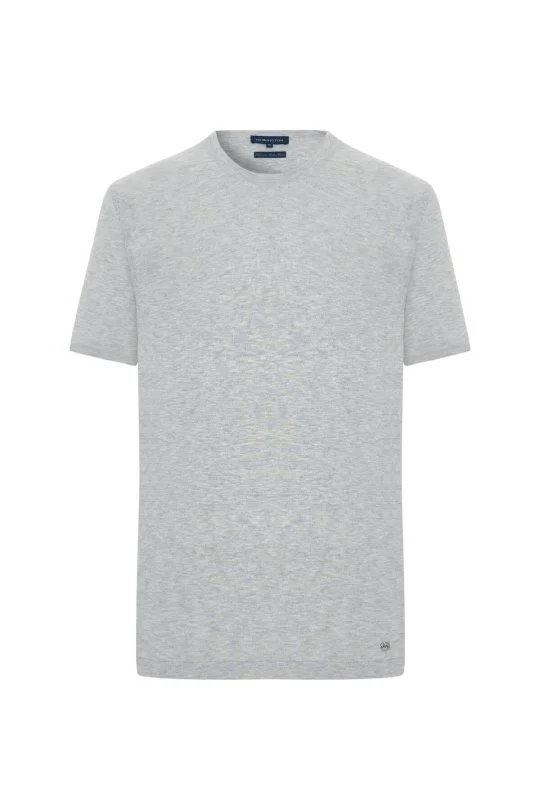 Saf Pamuk Bisiklet Yaka Gri Triko T-Shirt