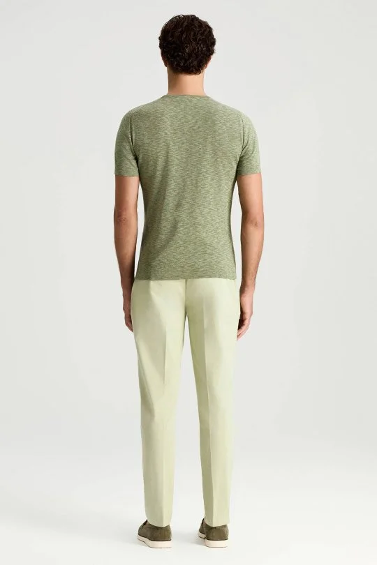 Hemington - Saf Pamuk Bisiklet Yaka Haki Triko T-Shirt (4)