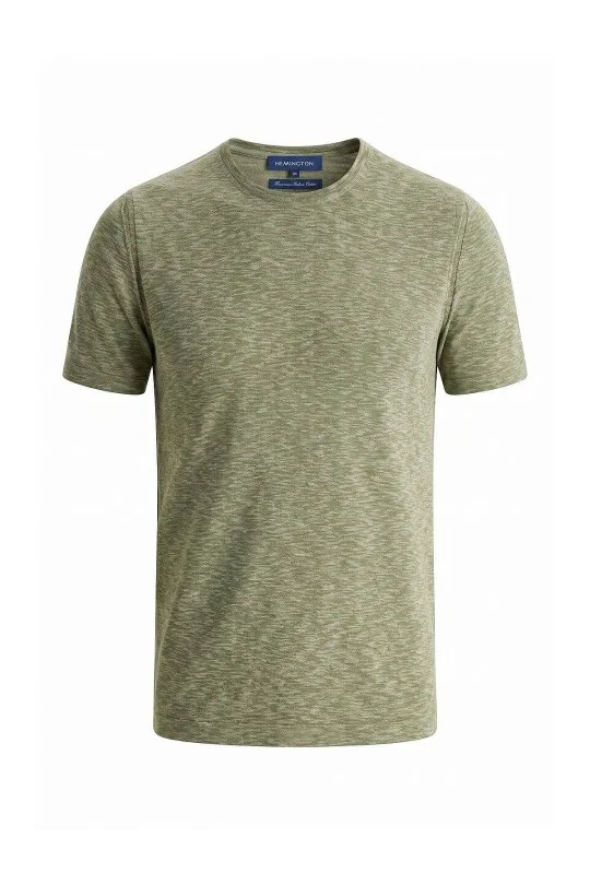 Hemington - Saf Pamuk Bisiklet Yaka Haki Triko T-Shirt (5)