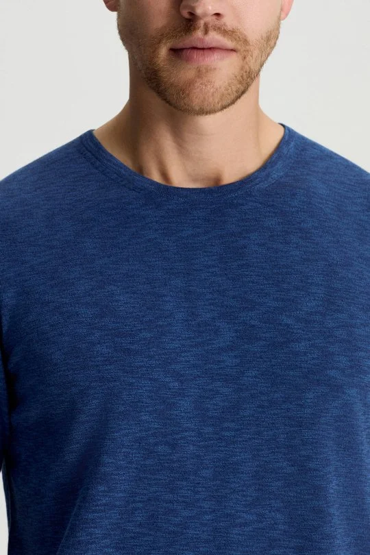 Hemington - Saf Pamuk Bisiklet Yaka Koyu Mavi Triko T-Shirt (3)