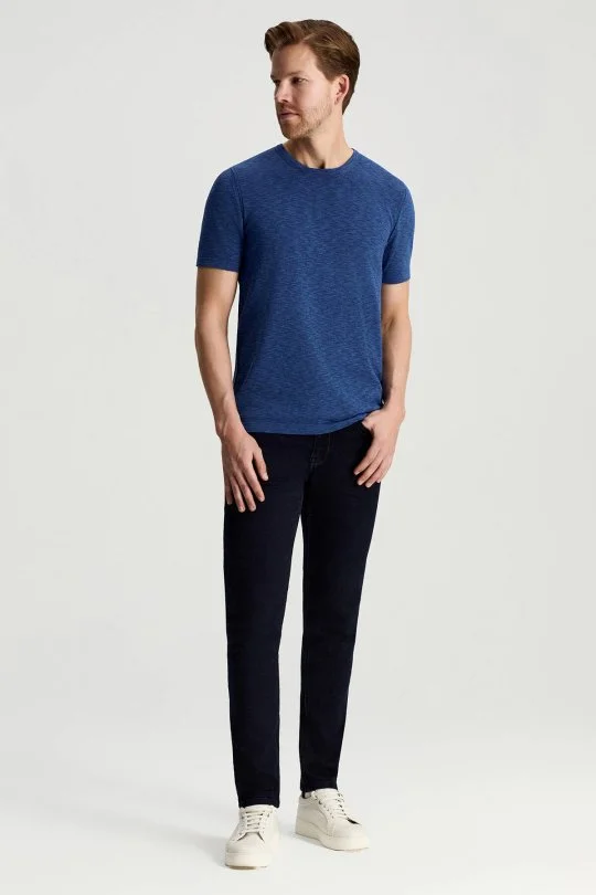 Hemington - Saf Pamuk Bisiklet Yaka Koyu Mavi Triko T-Shirt (2)