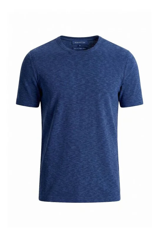 Hemington - Saf Pamuk Bisiklet Yaka Koyu Mavi Triko T-Shirt (6)