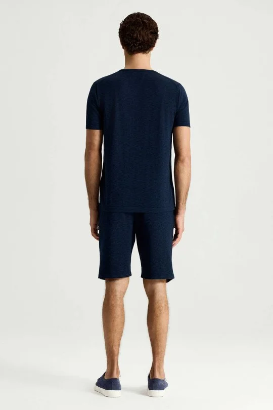 Saf Pamuk Bisiklet Yaka Lacivert Triko T-Shirt