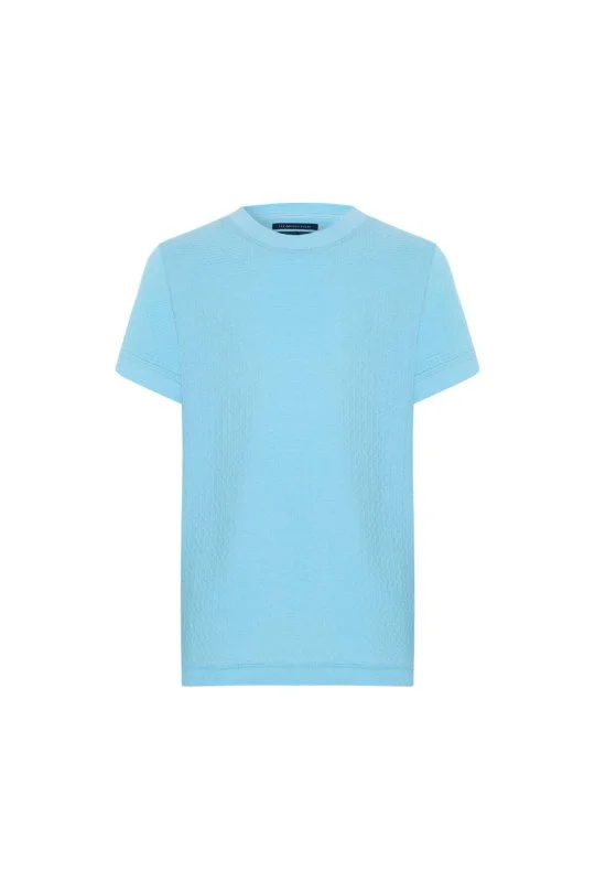 Saf Pamuk Bisiklet Yaka Mavi Çocuk T-Shirt - Hemington (1)