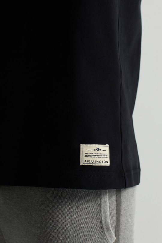 Saf Pamuk Bisiklet Yaka Siyah Basic T-Shirt