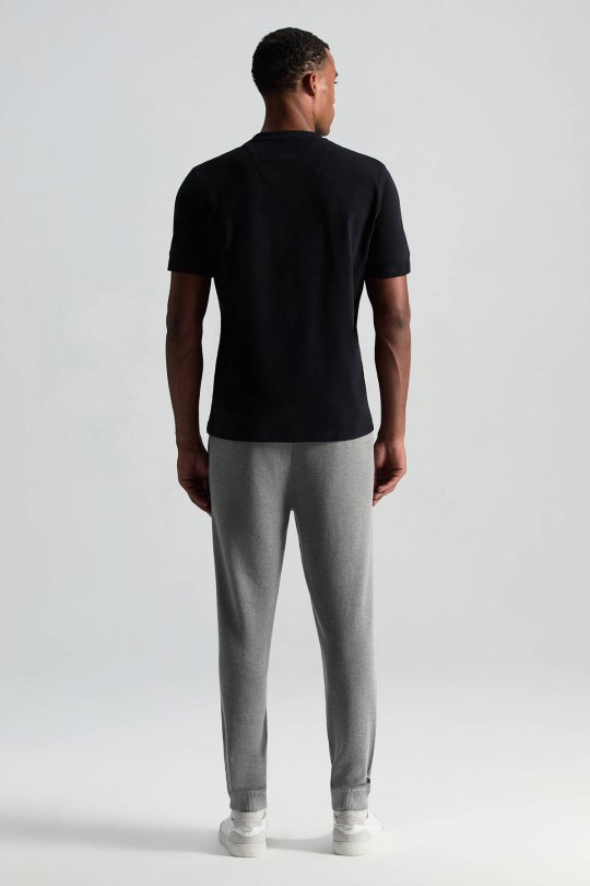 Saf Pamuk Bisiklet Yaka Siyah Basic T-Shirt