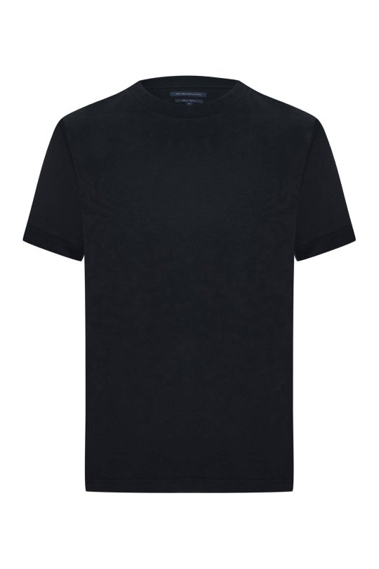 Saf Pamuk Bisiklet Yaka Siyah Basic T-Shirt