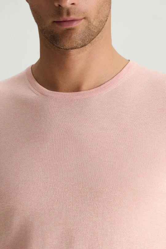 Hemington - Saf Pamuk Bisiklet Yaka Somon Rengi Triko T-Shirt (3)