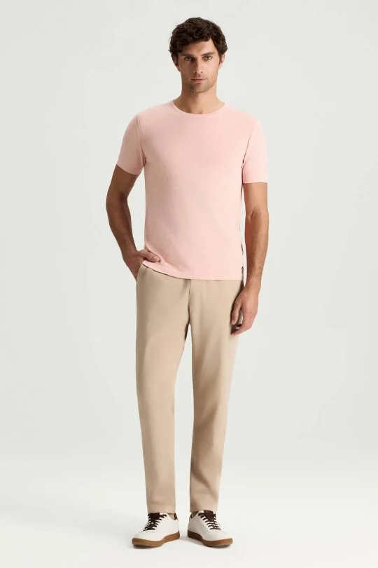 Hemington - Saf Pamuk Bisiklet Yaka Somon Rengi Triko T-Shirt (2)