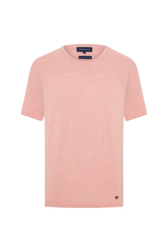 Hemington - Saf Pamuk Bisiklet Yaka Somon Rengi Triko T-Shirt (6)