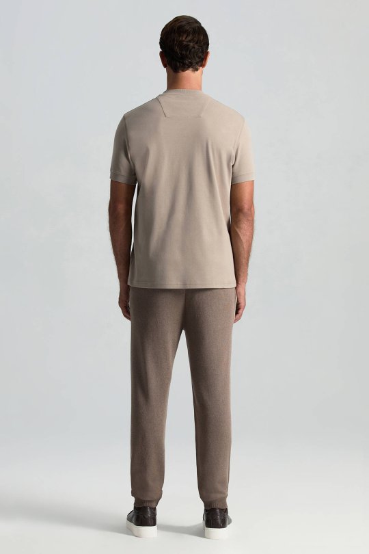 Saf Pamuk Bisiklet Yaka Vizon Rengi Basic T-Shirt