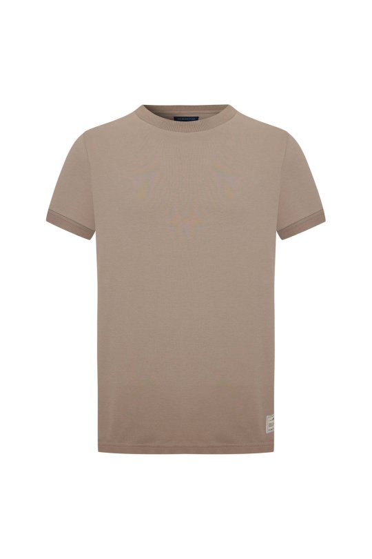 Saf Pamuk Bisiklet Yaka Vizon Rengi Basic T-Shirt