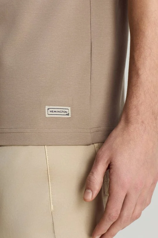 Hemington - Saf Pamuk Bisiklet Yaka Vizon Rengi Basic T-Shirt (3)