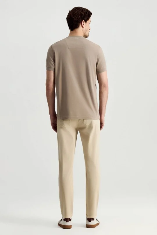 Hemington - Saf Pamuk Bisiklet Yaka Vizon Rengi Basic T-Shirt (5)