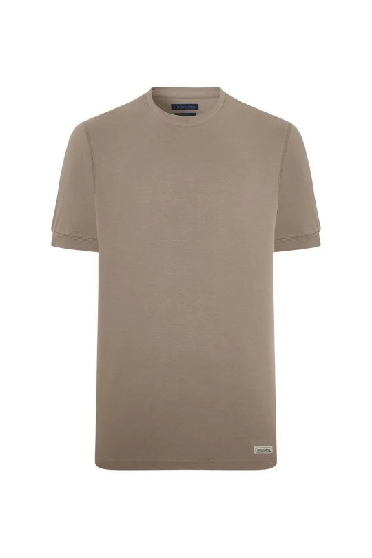Hemington - Saf Pamuk Bisiklet Yaka Vizon Rengi Basic T-Shirt (6)