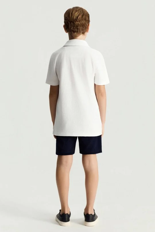 Hemington - Saf Pamuk Havlu Kumaş Beyaz Polo Yaka Çocuk T-Shirt (4)