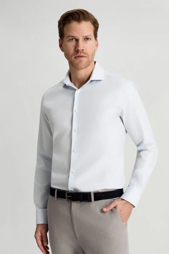 Hemington - Saf Pamuk İtalyan Yaka Açık Mavi Business Gömlek (1)