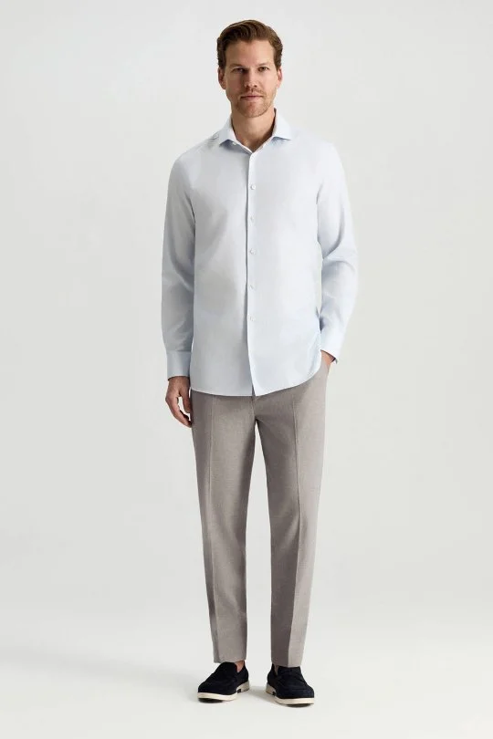 Hemington - Saf Pamuk İtalyan Yaka Açık Mavi Business Gömlek (2)