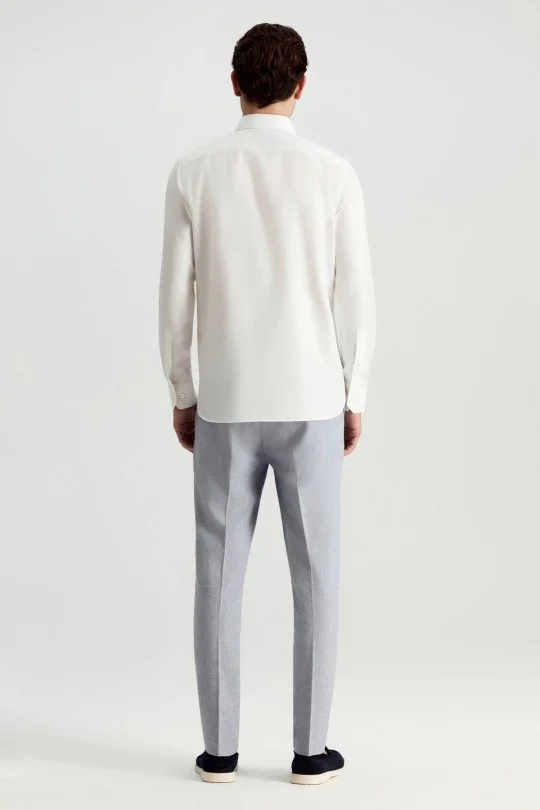 Hemington - Saf Pamuk İtalyan Yaka Beyaz Business Gömlek (5)