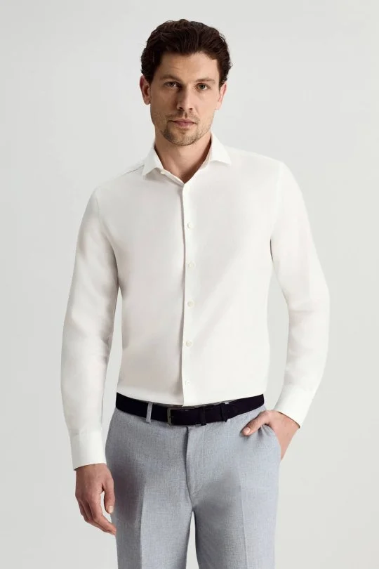 Hemington - Saf Pamuk İtalyan Yaka Beyaz Business Gömlek (1)