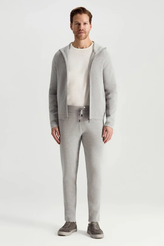 Hemington - Saf Pamuk Kapüşonlu Slim Fit Açık Gri Hırka (2)