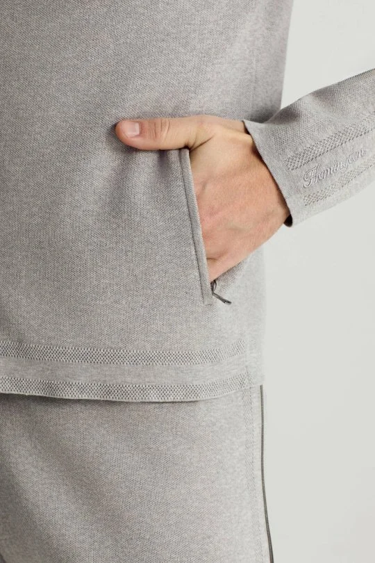 Hemington - Saf Pamuk Kapüşonlu Slim Fit Açık Gri Hırka (4)