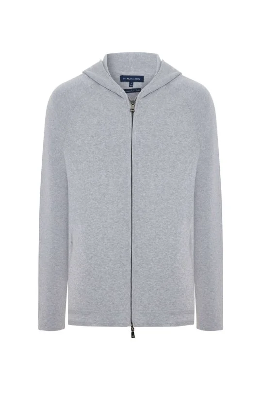 Hemington - Saf Pamuk Kapüşonlu Slim Fit Açık Gri Hırka (6)