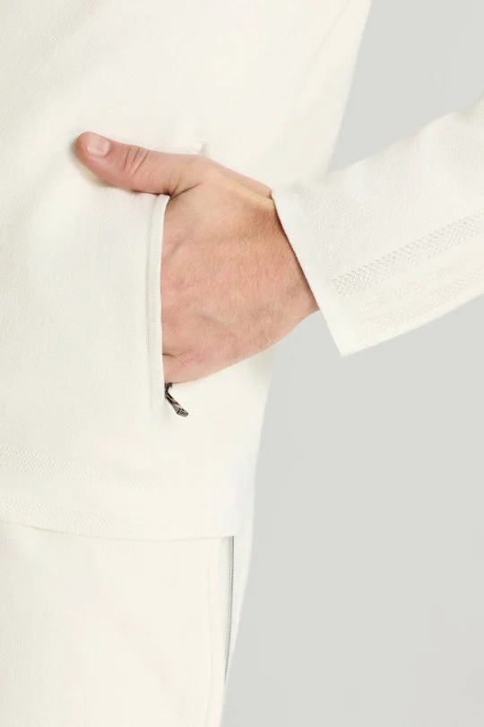 Hemington - Saf Pamuk Kapüşonlu Slim Fit Beyaz Hırka (4)