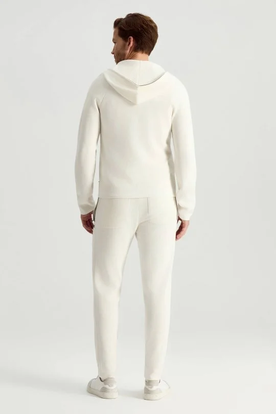 Hemington - Saf Pamuk Kapüşonlu Slim Fit Beyaz Hırka (5)