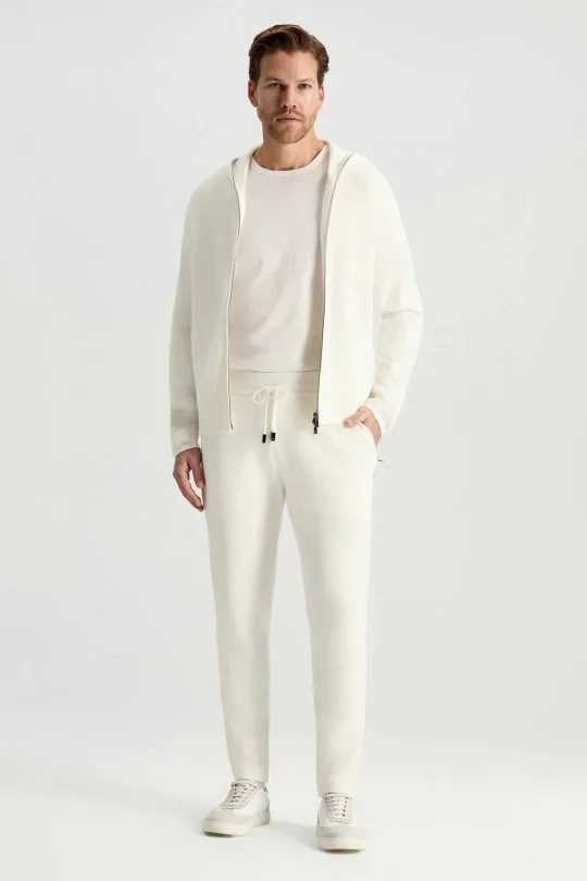 Hemington - Saf Pamuk Kapüşonlu Slim Fit Beyaz Hırka (2)