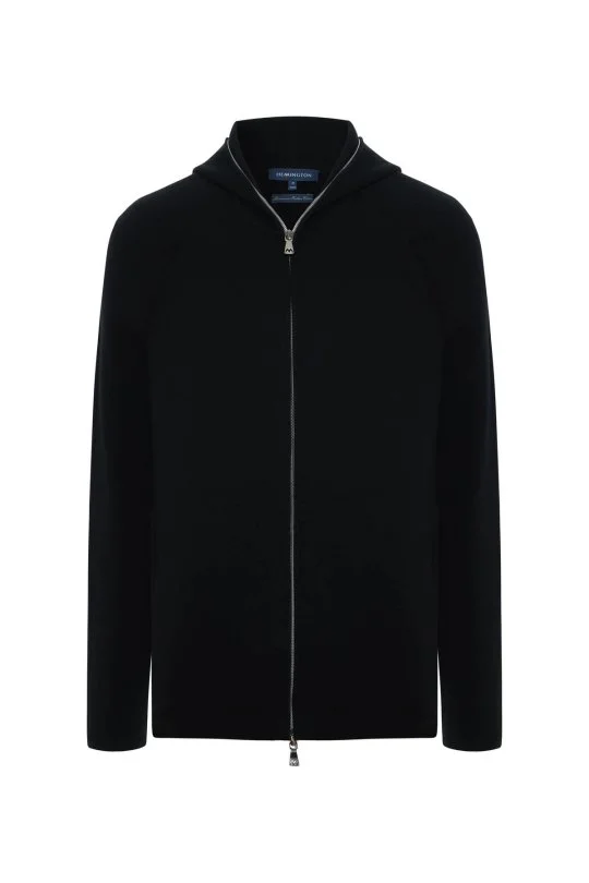 Hemington - Saf Pamuk Kapüşonlu Slim Fit Siyah Hırka (6)