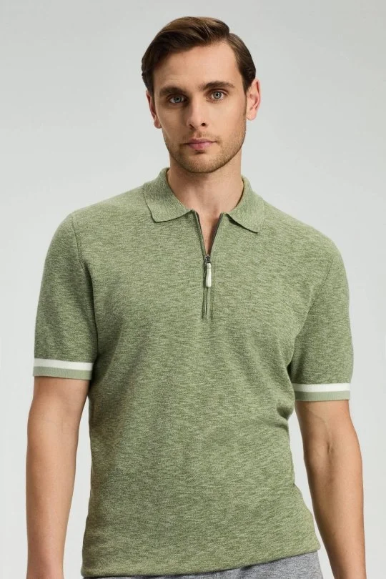 Hemington - Saf Pamuk Kolları Şerit Detayı Koyu Yeşil Triko Polo