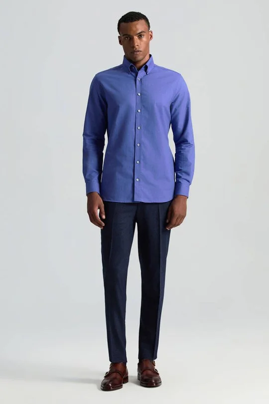 Hemington - Saf Pamuk Düğmeli Koyu Mavi Oxford Gömlek (1)